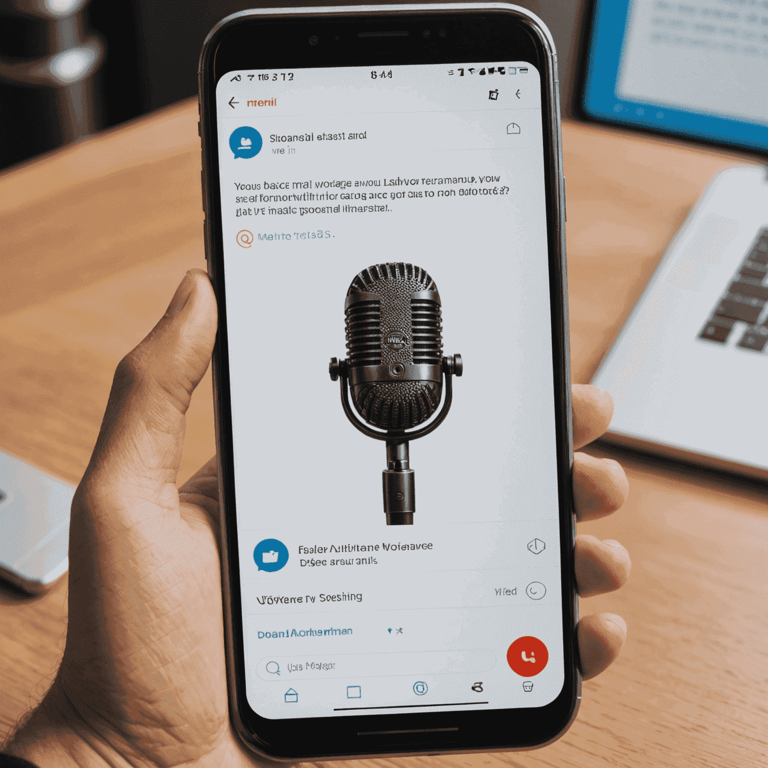 صورة لرسائل صوتية مرئية على شاشة هاتف ذكي، مع أيقونة ميكروفون بارزة